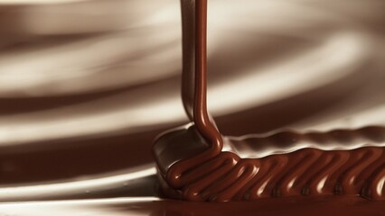Macro Shot of Pouring Hot Melted Chocolate in Close-up.