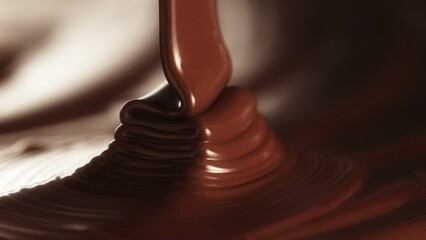 Macro Shot of Pouring Hot Melted Chocolate in Close-up.