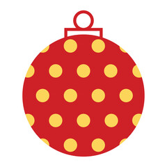Decorative Christmas Ball in Flat Style | Red and Golden Festival Decorating Elements | Vector Illustration