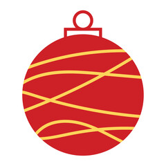 Decorative Christmas Ball in Flat Style | Red and Golden Festival Decorating Elements | Vector Illustration