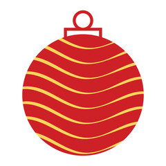 Decorative Christmas Ball in Flat Style | Red and Golden Festival Decorating Elements | Vector Illustration