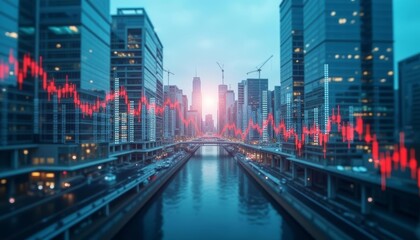  Cityscape with financial data overlay symbolizing economic growth and urban development
