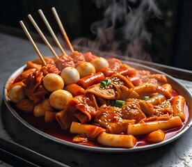 Tteokbokki Skewer Spicy Traditional Korean Street Food Meal