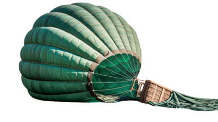 full floated green Hot-air balloon isolated on a white transparent background.