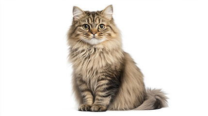 Fototapeta premium Elegant Persian cat with long, fluffy fur sitting upright. The cat displays a calm and regal demeanor, perfect for pet-related content or advertisements