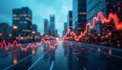 Fototapeta premium Cityscape with dynamic financial data visualization
