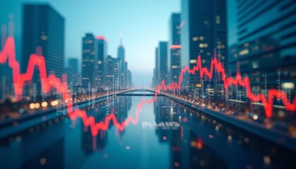 Obraz premium Cityscape with financial data overlay symbolizing economic growth and urban development