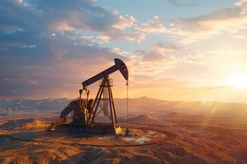 Naklejka premium A oil pump standing alone in the desert