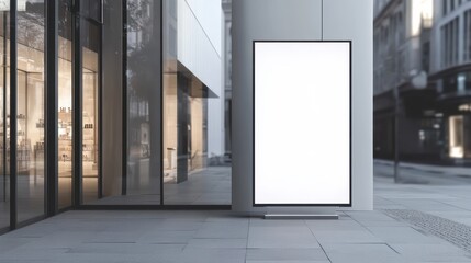 Entrance the building with blank space board for product advertisement.