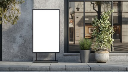 White signborad for new product advertisement in front the modern shop.