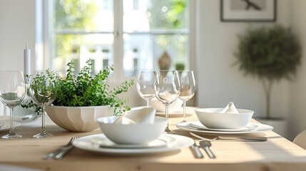 Fototapeta premium Elegant Table Setting with Greenery