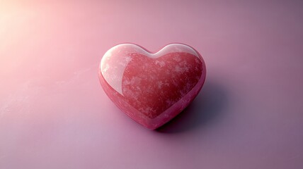 Fototapeta premium Polished gemstone heart in soft pink light on reflective surface
