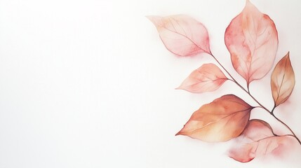Simple and elegant abstract fallen leaves and branches watercolor background, white background, banner.
For card, invitation, web, social media, presentation, slide show, marketing, advertising.