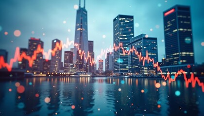  Cityscape with financial data visualization reflecting economic trends