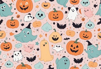 Fototapeta premium Halloween Pastel Pattern Illustration