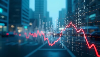  Cityscape with stock market data visualization