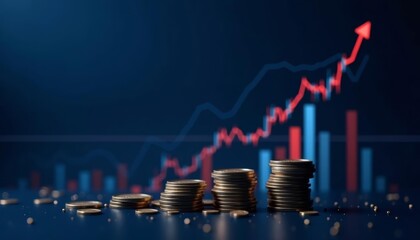  Growth and prosperity symbolized by rising graph and stacks of coins