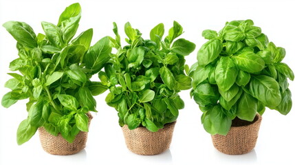 Naklejka premium Three Pots of Fresh Basil.