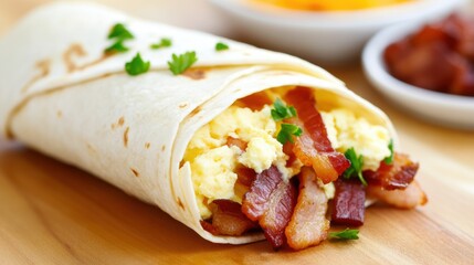 Delicious Breakfast Burrito with Bacon and Eggs