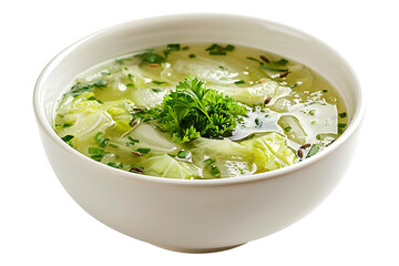 Shchi cabbage and caraway soup in a white ceramic bowl