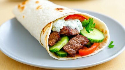 Delicious Beef Wrap with Fresh Vegetables and Sauce