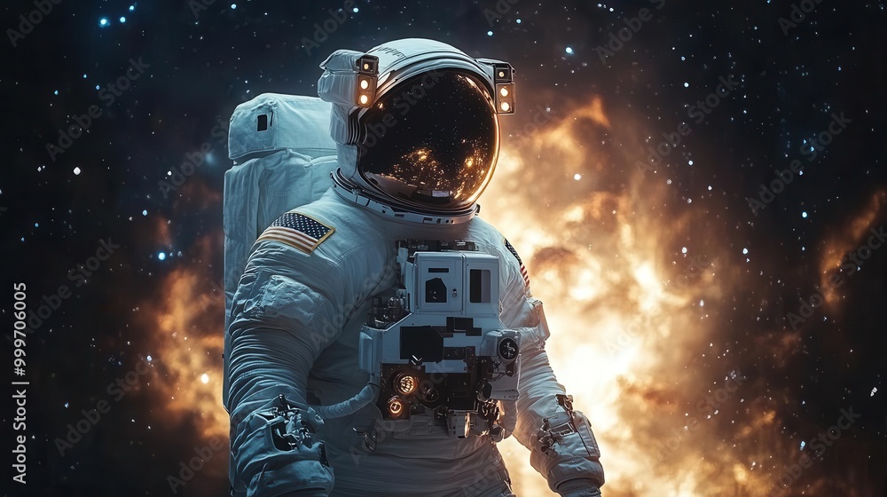 Wall mural ethereal astronaut floating in cosmic void white spacesuit gleaming against starry backdrop otherwor