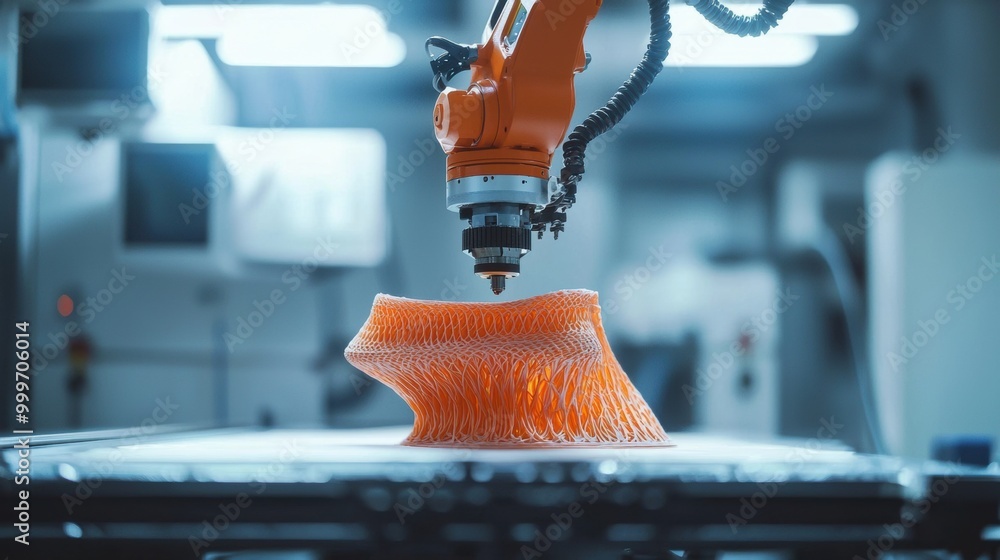 Poster robotic arm creating innovative 3d printed object