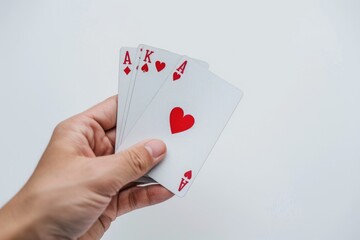 A person holding four-of-a-kind playing cards, great for poker or card game illustrations