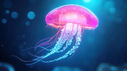 Neon Jellyfish Floating in Vibrant Ocean Waters