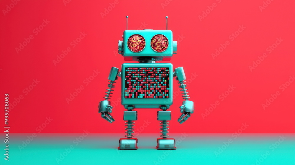 Aufkleber retro robot with red and blue lights.