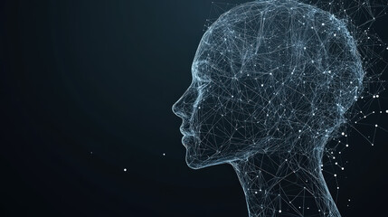 Polygonal futuristic mesh with human head model. Artificial intelligence, connection technology. Generative AI