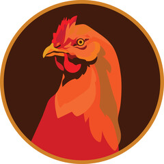 Vector character of a chicken head inside a circle, perfect for logos or branding for any business related to chickens.