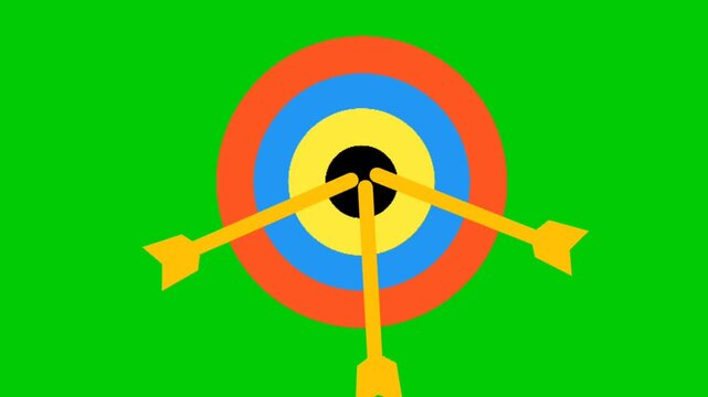 Animation of the movement of an arrow sticking right in the middle of the dartboard. business target concept.business goal
