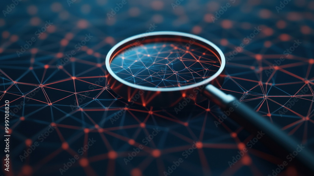 Poster magnifying glass over network connection.