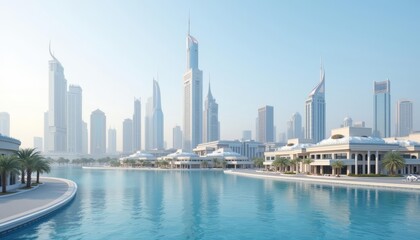 Naklejka premium Elegant cityscape with serene waterfront