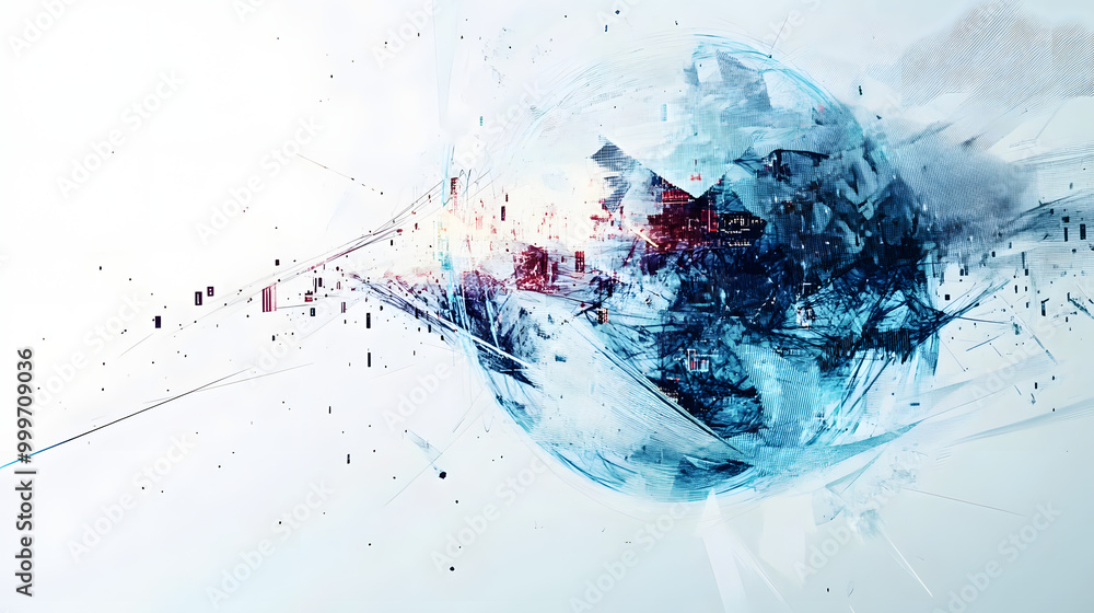 Poster abstract tech: navigating global communication and data analysis in white background - cyber explora