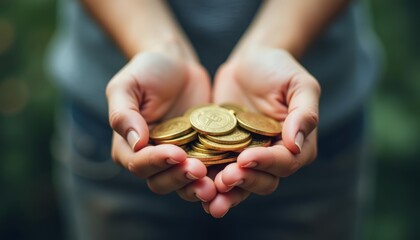 Fototapeta premium Holding a small fortune in gold coins