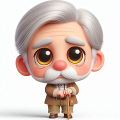 Fototapeta premium Cute Grandfather Unhappy Cartoon , 3d Generative AI 