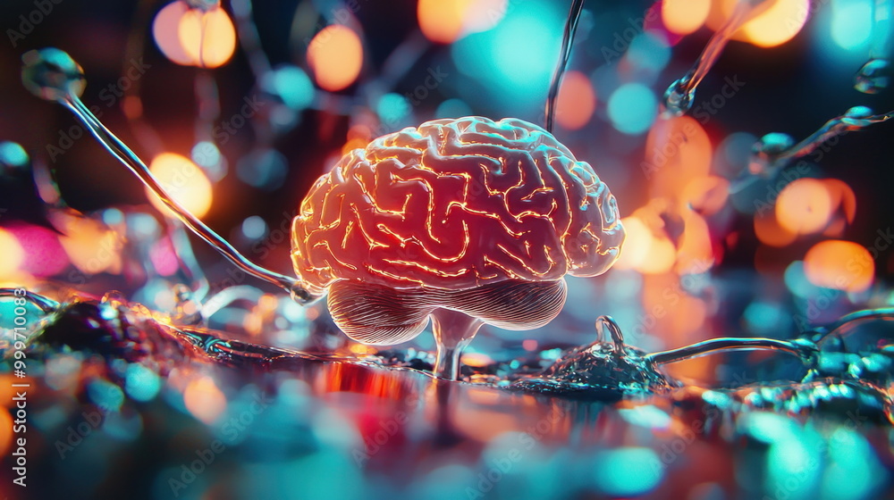 Aufkleber illuminated brain in abstract environment.