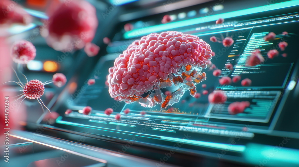 Poster Digital Brain with Data Flow.
