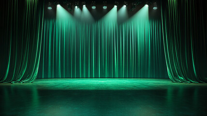 empty stage with green curtains