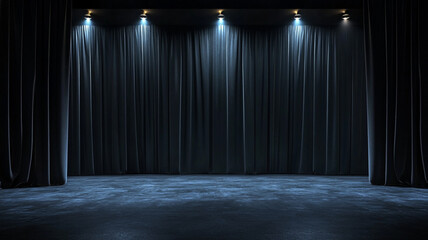 Empty theater stage with black curtains