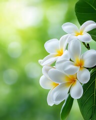 Naklejka premium Bright Frangipani Blooms Against Tropical Background