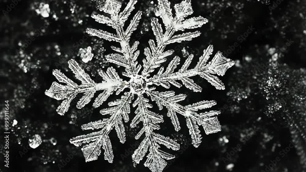 Poster a delicate snowflake rests on a dark background, showcasing its intricate design in perfect detail