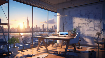 Imagine an office that features a stunning view of the city skyline, particularly captivating during the enchanting moments of sunset