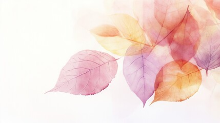 Obraz premium Simple and elegant abstract fallen leaves and branches watercolor background, white background, banner. For card, invitation, web, social media, presentation, slide show, marketing, advertising.