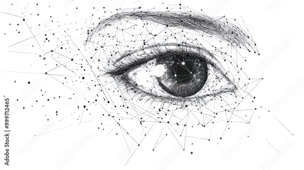 Poster low poly wireframe eye abstract vector - minimalist digital technology concept with triangular geome