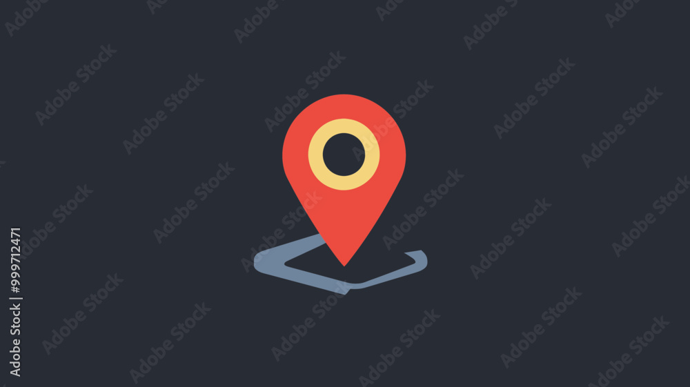 Poster Flat Design Red Location Pin Icon on Black Background - GPS Navigation and Mapping Pointer Symbol - Vector Graphic for Cartography, Location Services, and Geolocation Applications