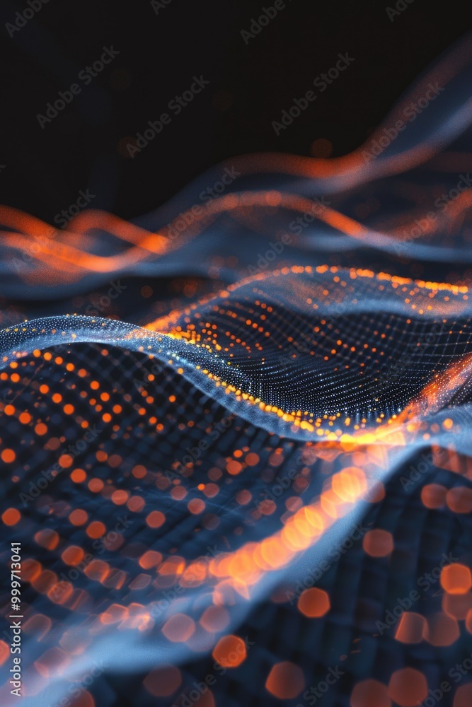 Poster close-up of a computer screen with blurred lights, suitable for tech-related concepts or futuristic 