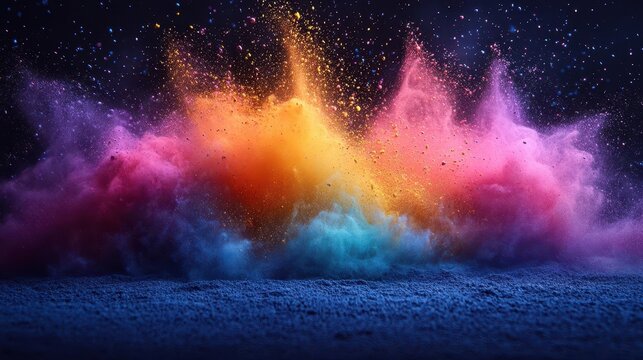 explosive burst of colorful powder creating a vibrant rainbow effect reminiscent of the holi festival set against a bright background capturing the joy and celebration of color